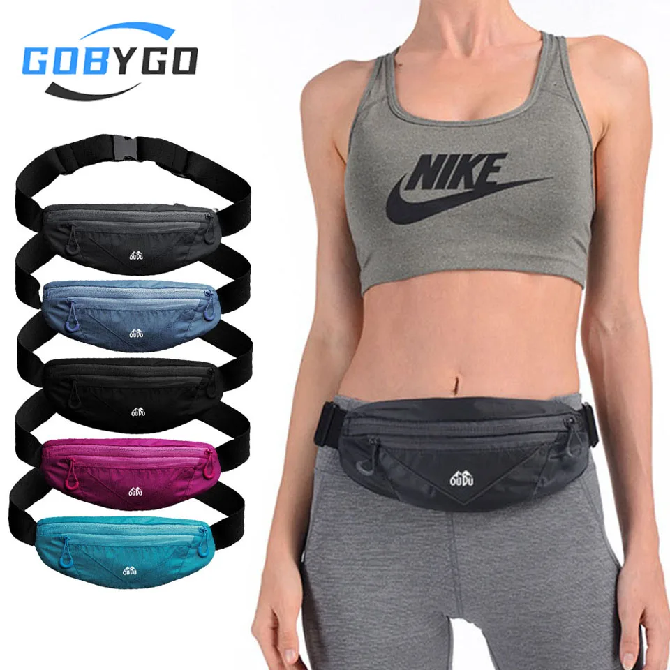 

GOBYGO Running Invisible Waist Pack Double-layer Double-zipper Elastic Waistband Ultra-thin Waterproof Sports Fanny Pack Unisex