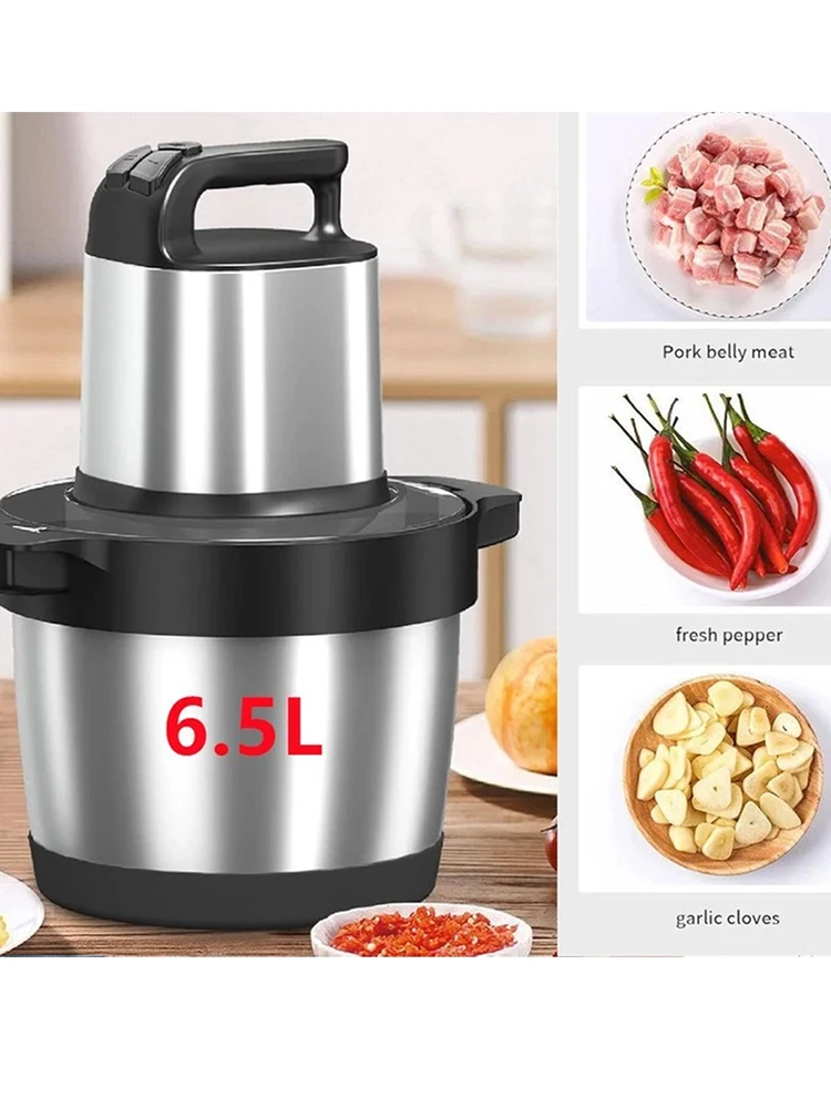 1500W 6,5L Edelstahl Küchenfleischzerkleinerer 3-Gang-Leistungsstarker Motor 4-Schicht-Klinge Gemüsezerkleinerer Zwiebel-Knoblauch-Mühle