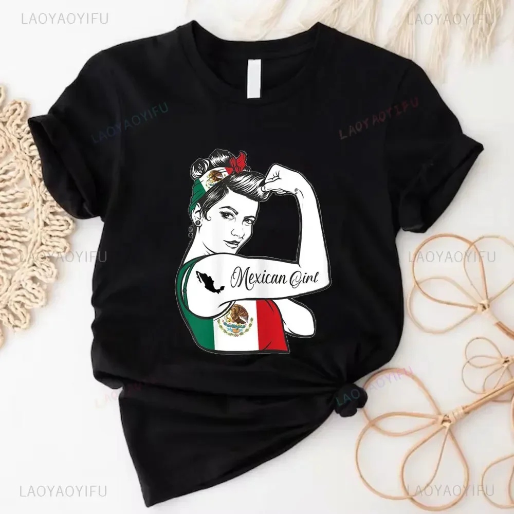 Mexico A Divine Eagle Holding A Snake in Its Beak Print Cotton T-shirt Fashion Mexican Women Girls Unisex Short-sleeved Tops