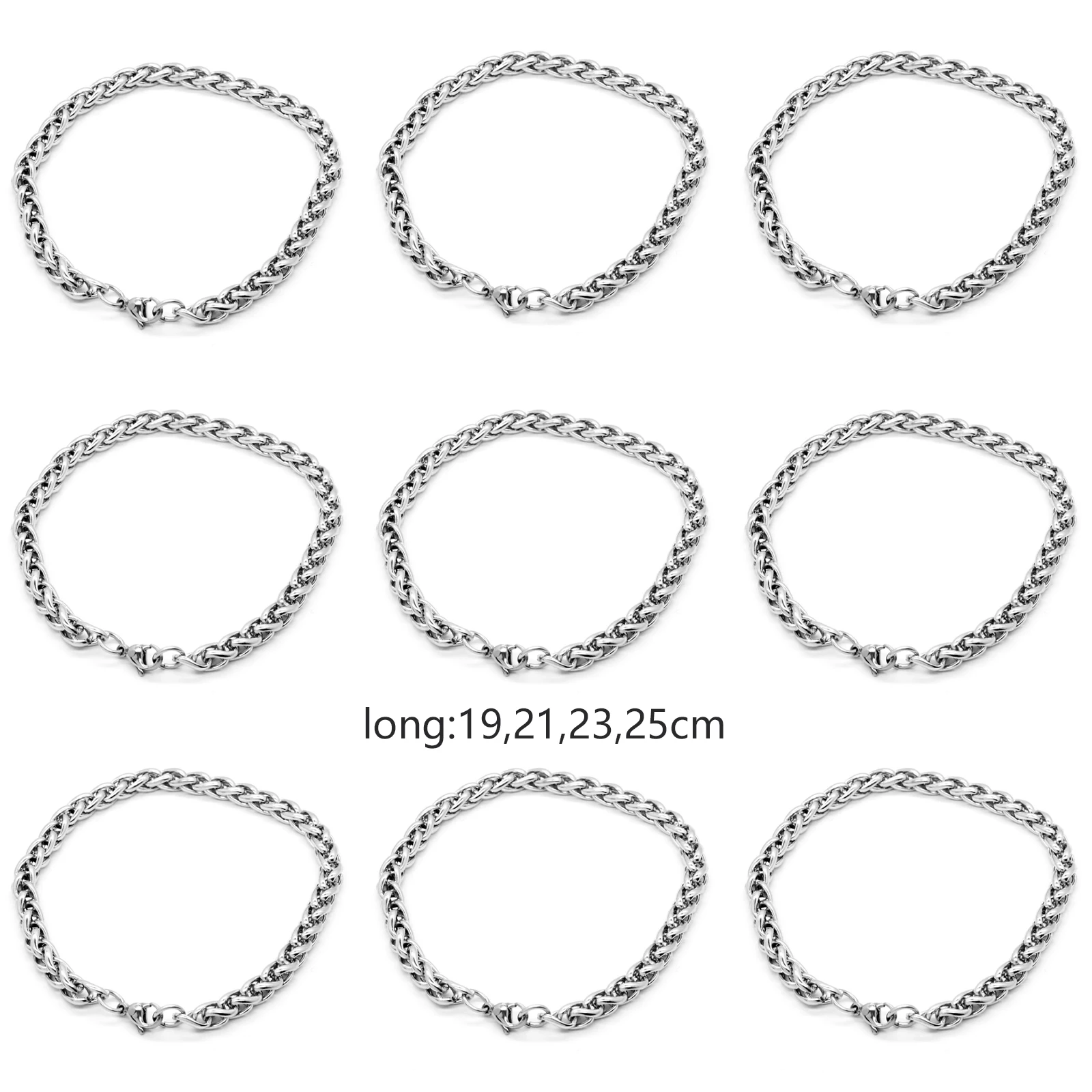 1PC 19-25cm Stainless Steel Bracelets Curb Cuban Silver Color Classic For Men Dragon Link Chain Bracelets Anklet Fashion Jewelry