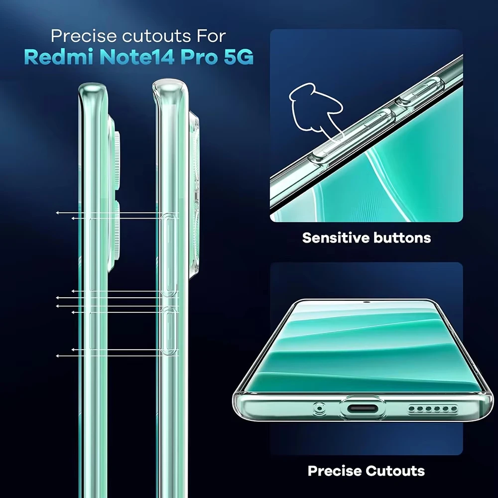 HD Transparent Shockproof Phone Case for Xiaomi Poco X7 X6 X5 F5 M6 X3 Pro X4 GT Soft Silicon Full Camera Protection Cover