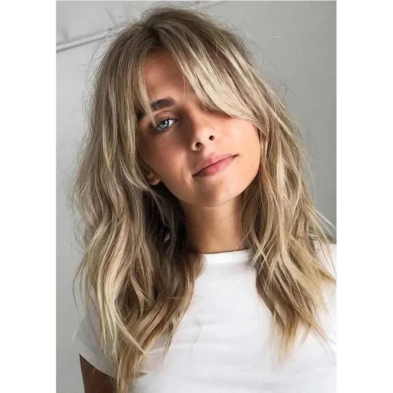 Hair New Fashion Women's Medium Hairstyles Dark Blond Wavy Wigs 16 In