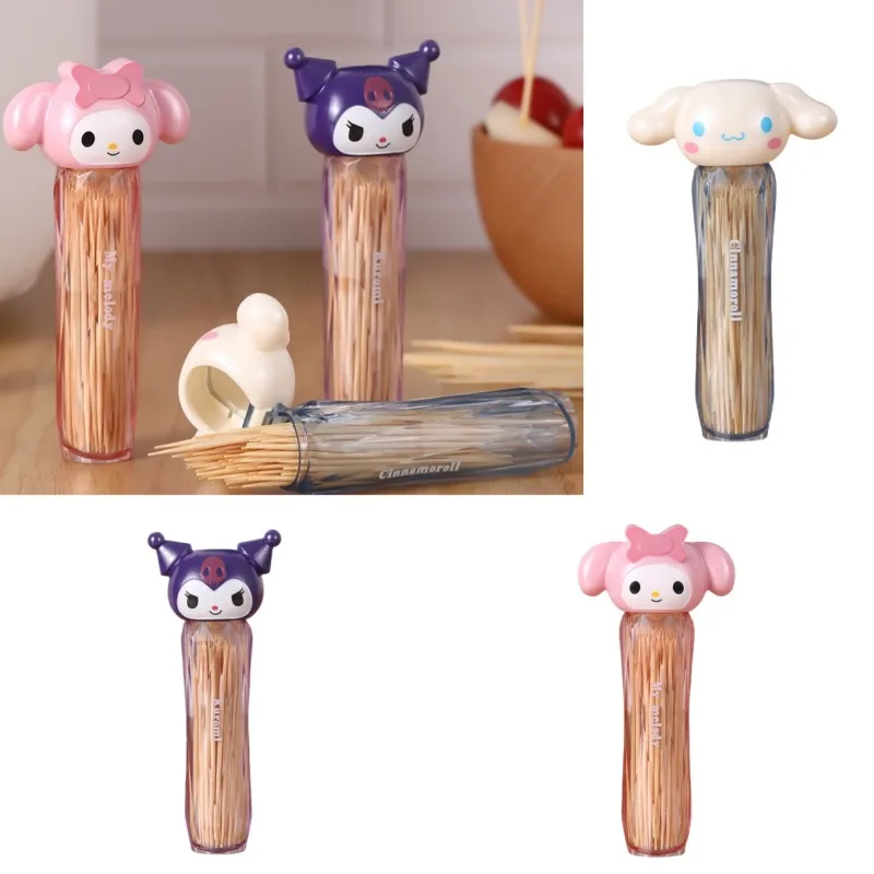 

Sanrio Kuromi Cotton Swab Storage Box with Mirror Transparent Desktop Storage Case Portable Toothpick Holder Travel Storage Box