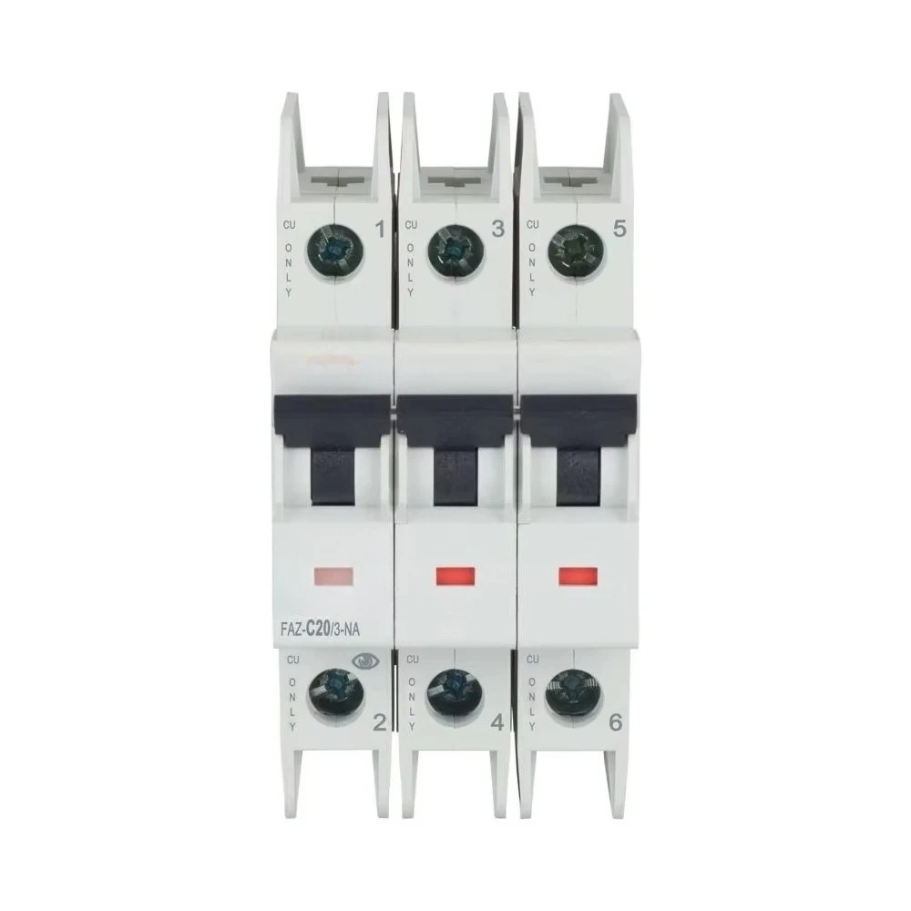 FAZ‑C20/3‑NA Miniature Circuit Breaker MCB, 20A 3P 480V C Curve, CE CCC ISO Certified for Industrial Power Distribution System