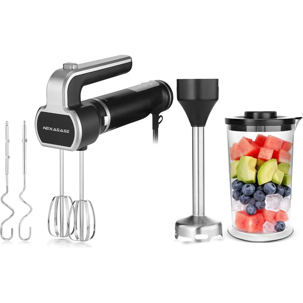 Immersion Blender with Beater, Whisk, and Blending Cup - Portable Electric Hand Mixer for Kitchen and Baby Food Prep