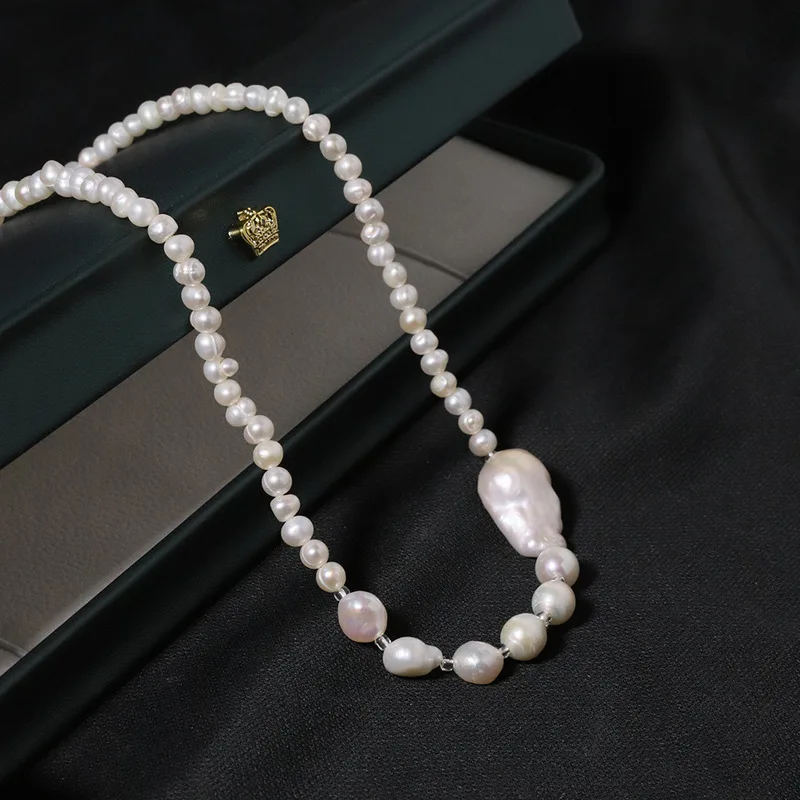 Natural Freshwater Necklace, 925 Silver,, And Large Baroque Pearl Pendant