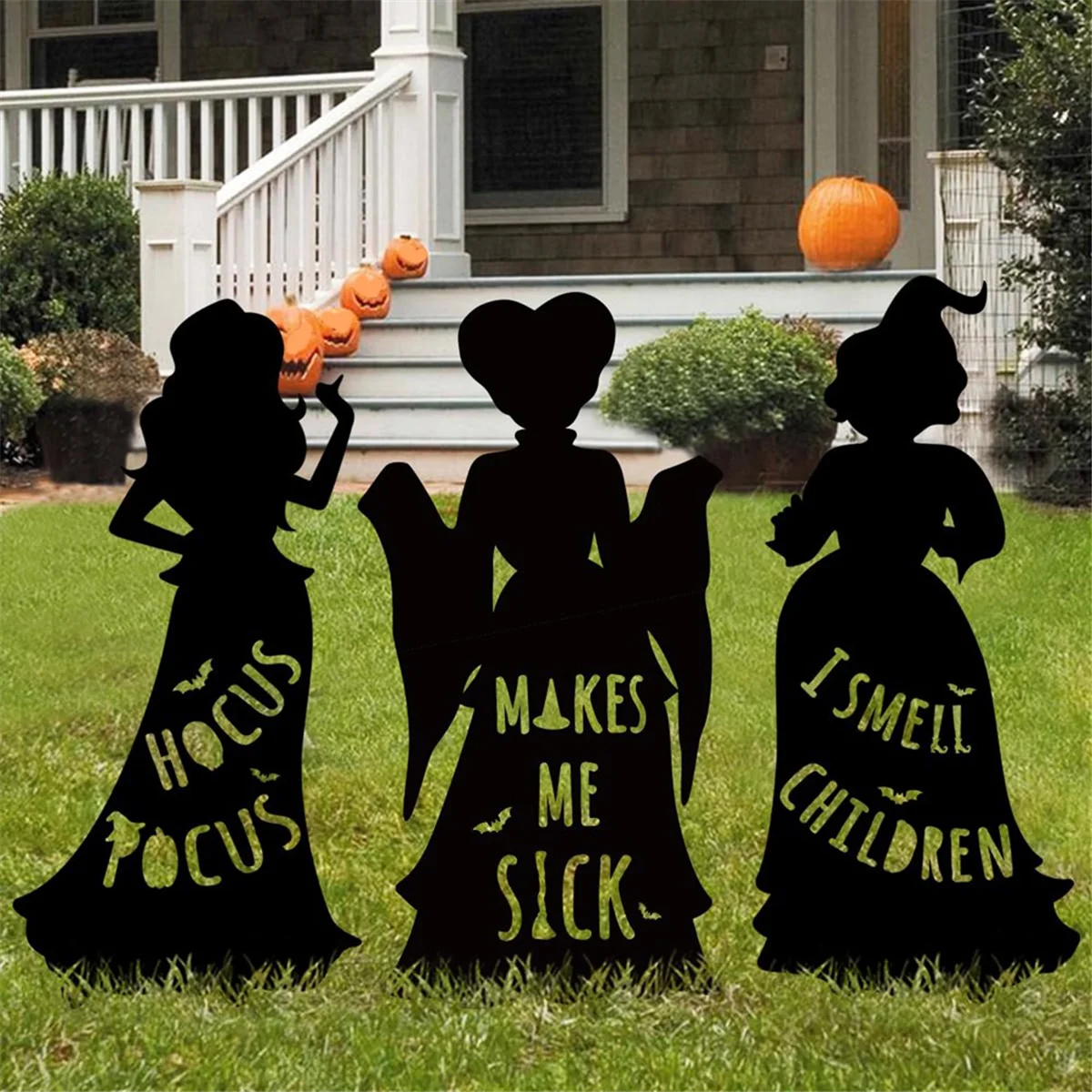 1 Uds. Decoraciones de Halloween de bruja para exteriores, brujas Hocus Pocus negras, señales de patio de silueta de Halloween con estacas B
