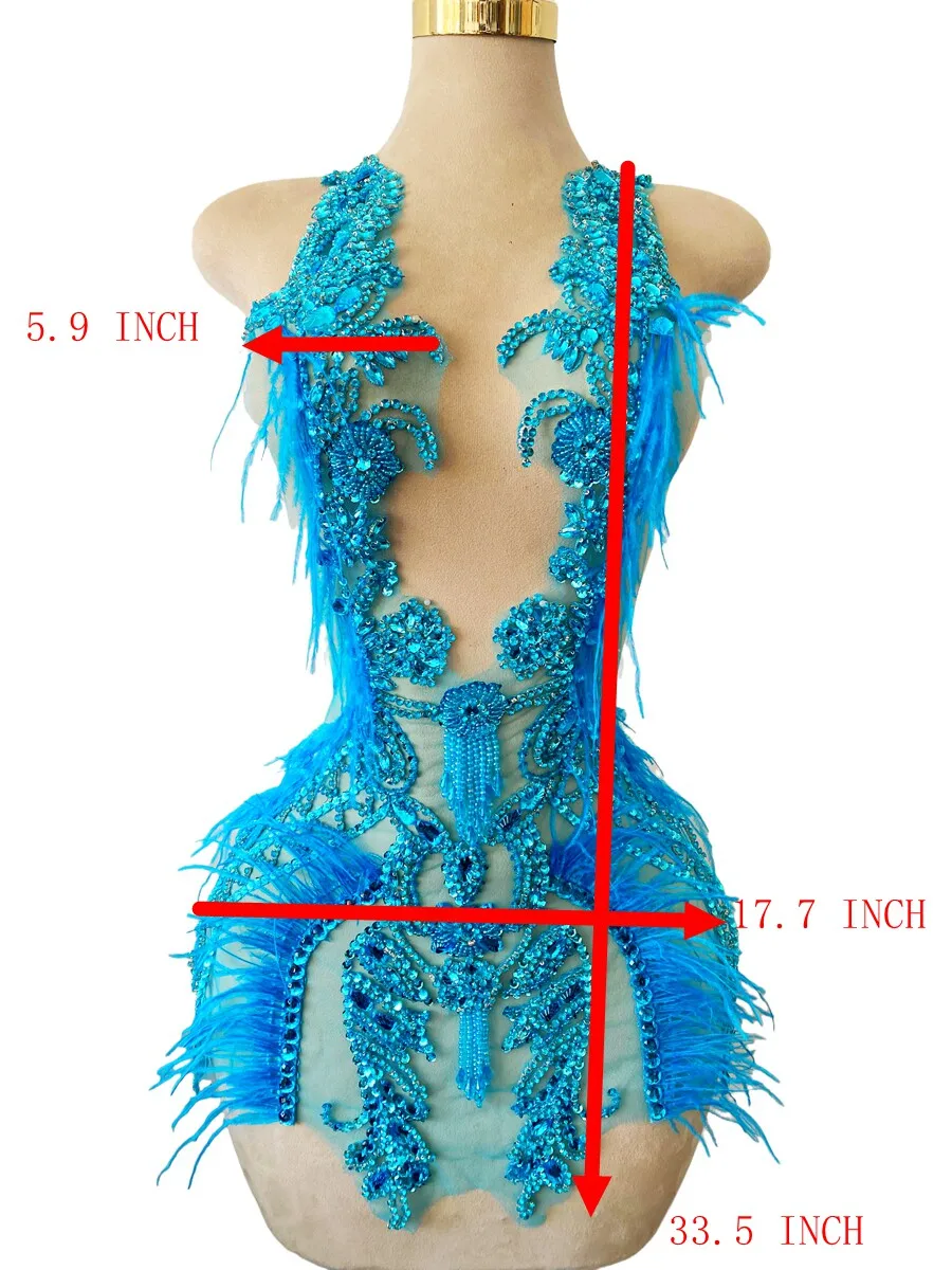 18 Colors Handmade Diamond Ostrich Feather Accessories Material Beading Tassel Apparel Decoration Deep V Evening Dress Fabric