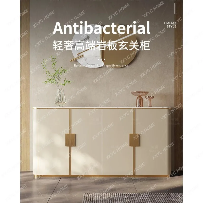 XXModern simple guest restaurant against the wall, rock slab saddle leather side cabinet