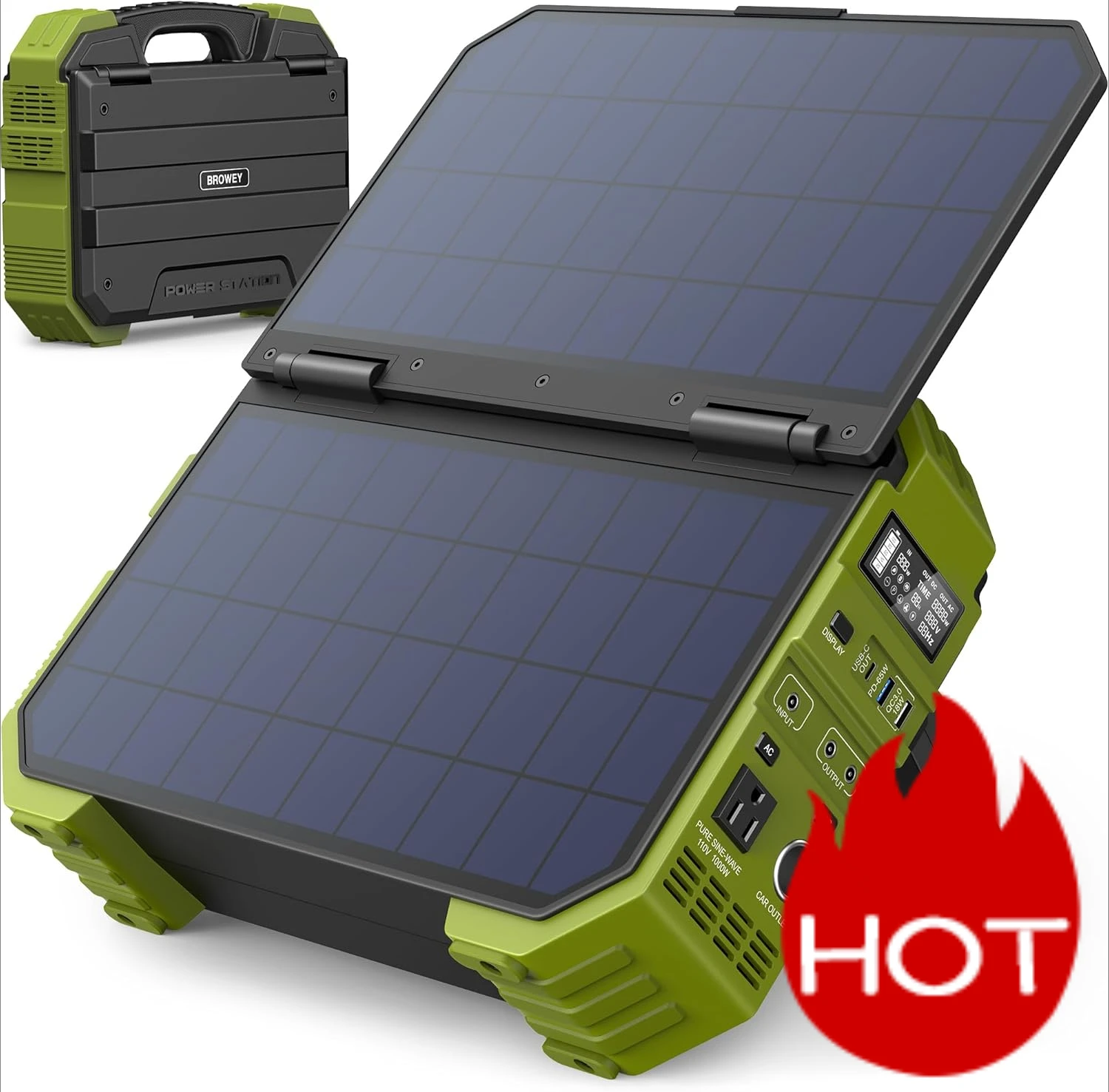 Portable Power Station 1000W w/ Built-in Solar Panel, 614WH/192000mAh LiFePO4 Battery Pack, Solar Generator with AC/DC/USB/PD