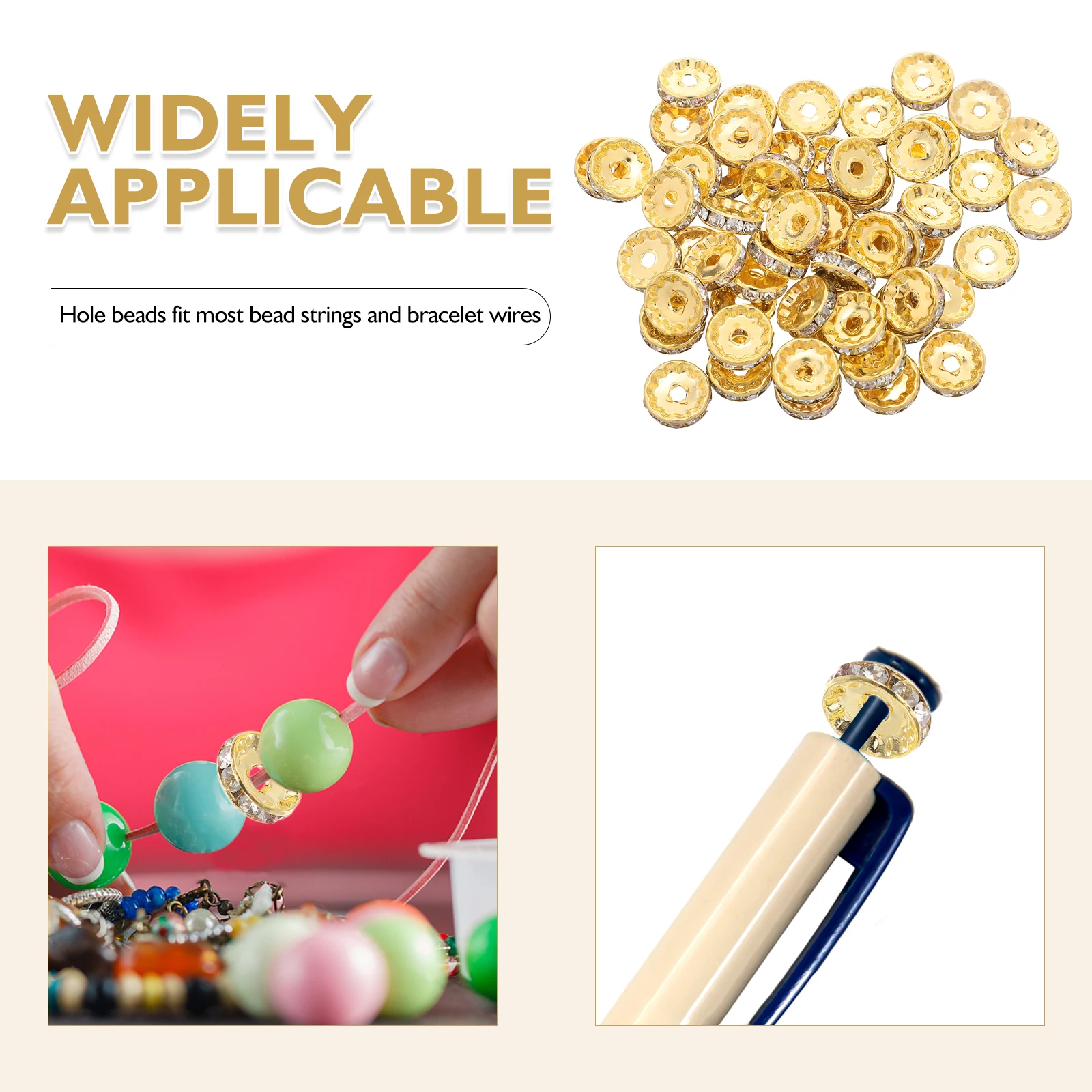 100 szt. Koraliki z cyrkoniami z dużym otworem 12 mm, metalowe koraliki dystansowe do bransoletek, naszyjników, tworzenia biżuterii DIY, materiały do projektów rękodzielniczych