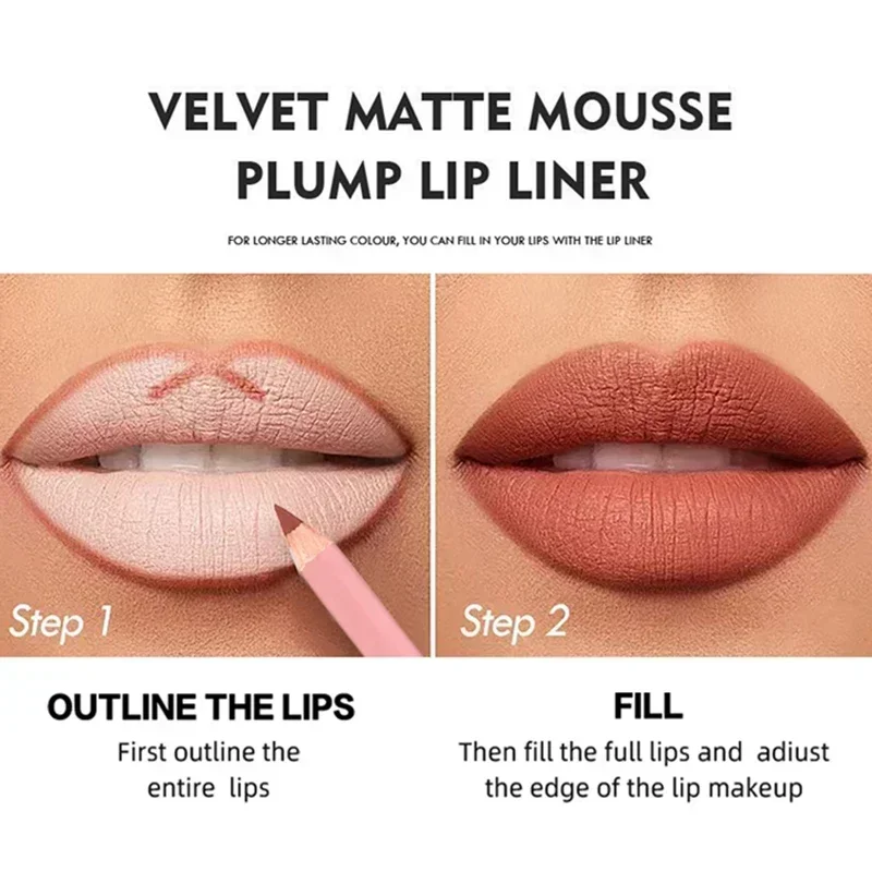 Lápiz Delineador de labios de terciopelo mate, 12 colores, resistente al agua, alta pigmentación, larga duración, rojo, marrón, desnudo, tinte para contorno de labios, maquillaje