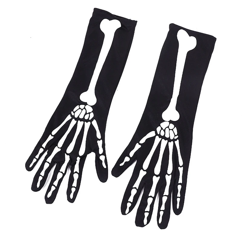 2 Pairs Halloween Skeleton Gloves with Skeleton Arm Sleeve Full Finger Long Arm Skeleton Gloves for Kids and Adults