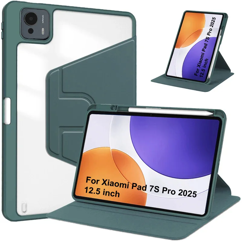 

For Original Xiaomi Pad 7S Pro 2025 Case with Pen Holder 360 Rotating Acrylic Stand Cover For Xiaomi Pad 7S Pro 12.5 inch Case