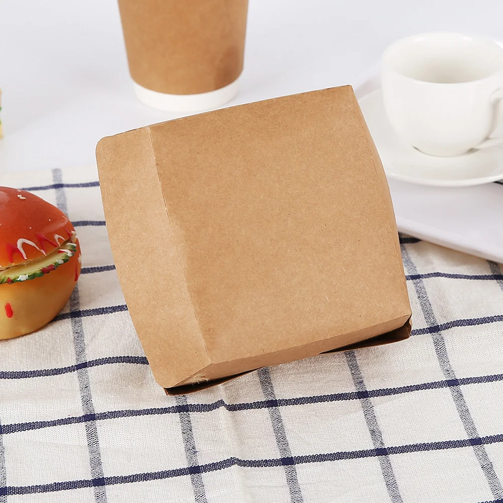 30 Pcs Kraft Paper Food Tray Takeout Packaging Container Burger Box with Cover Supply Picnic Case