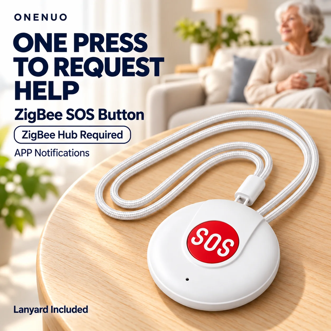 Tuya ZigBee SOS Emergency Button Wireless Smart Life App Notification Wearable Panic Button with 40cm Lanyard Requires Gateway