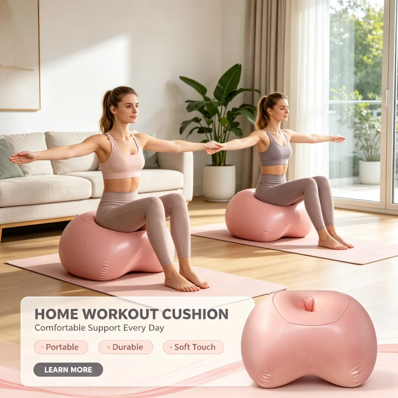 Portable Inflatable Pillow Dual‑Use As Inflatable Yoga Ball Soft Balance Trainer Cushion for Home Fitness Yoga Pilates Exercise