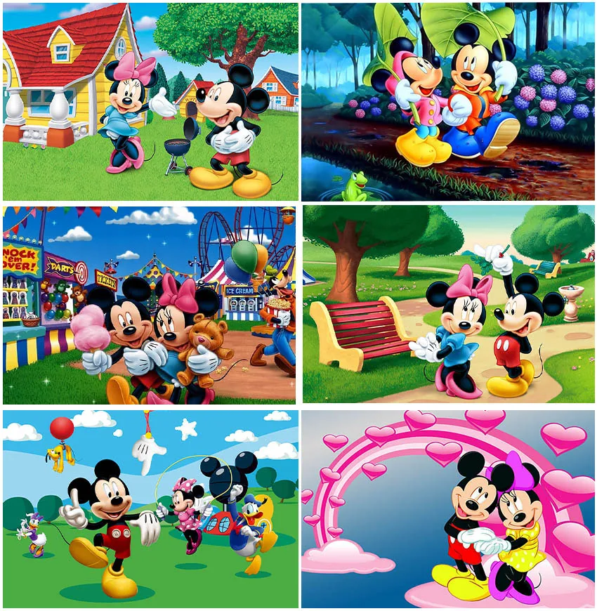 Disney Mickey Minnie Mouse Birthday Party Decor Custom Amusement Park Garden Newborn Baby Portrait Backgrounds Banner Studio