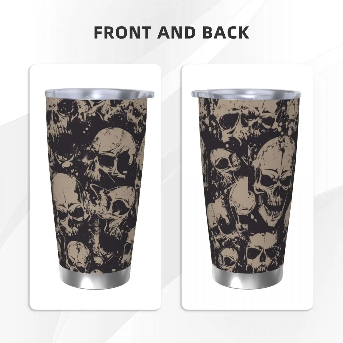 Grunge Pattern With Skulls Rock Insulated Tumbler with Straws Stainless Steel Coffee Mugs Double Wall Car Bottle Cups, 20oz