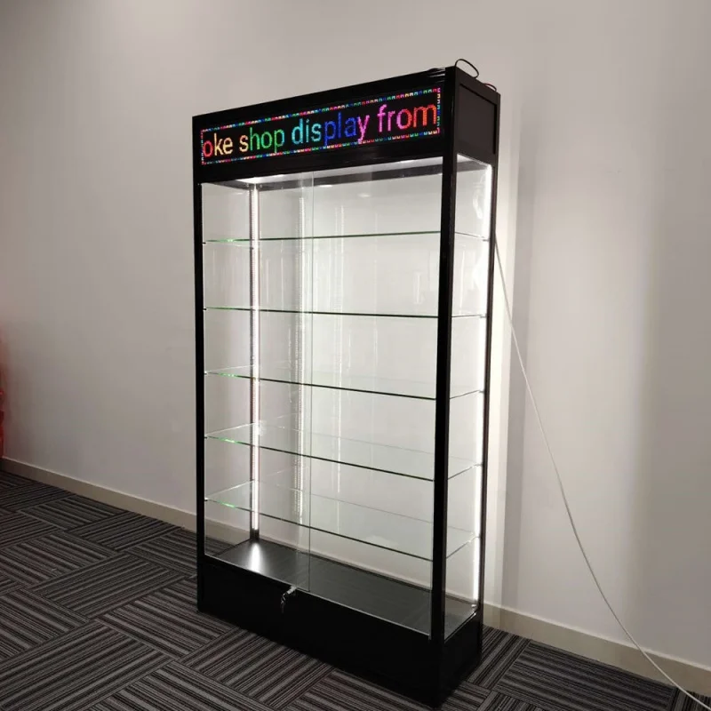 Customized. Retail Aluminum Frame Store Display Showcase Full Glass Display with LED Screen