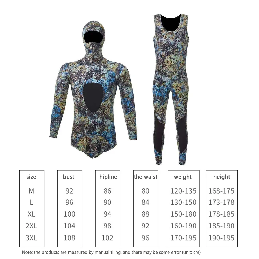 Mens Spearfishing 1.5/3mm wetsuits Camouflage Neoprene One Piece Scuba Free Diving Suits With Chest Pad for Cold Water Swimming