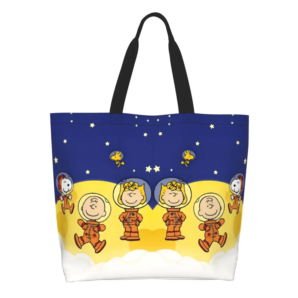 

Custom Funny S-Snoopys Shopping Tote Bag Recycling Cute Cartoon Grocery Canvas Shopper Shoulder Bag