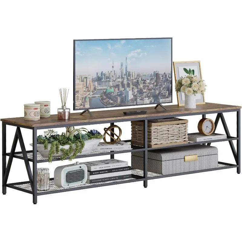 TV Stand with 3-Tier Storage Shelves,Entertainment Center TV Console Table with Industrial TV Metal Frame, Rustic Brown