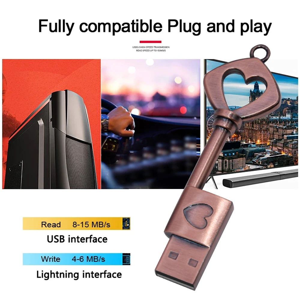 Chiavetta USB in metallo U Disk Retro Key Shape Stick Drive regali Flash memoria creativa ad alta velocità 4GB 8GB 16GB 32GB 64GB 128GB