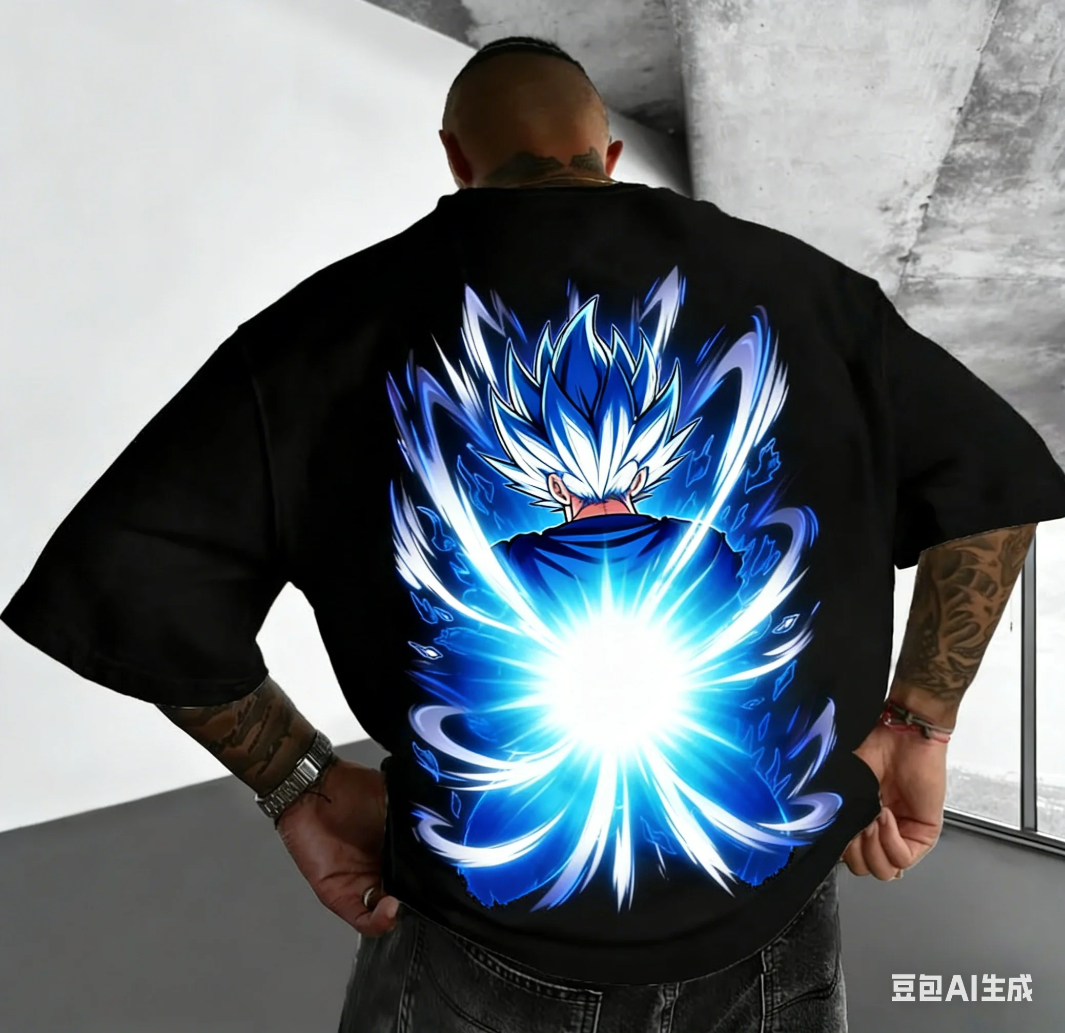 

Dark Red Electric Drop Shoulder T-Shirt Dragon Ball Vegeta High Street Oversize Short Sleeve