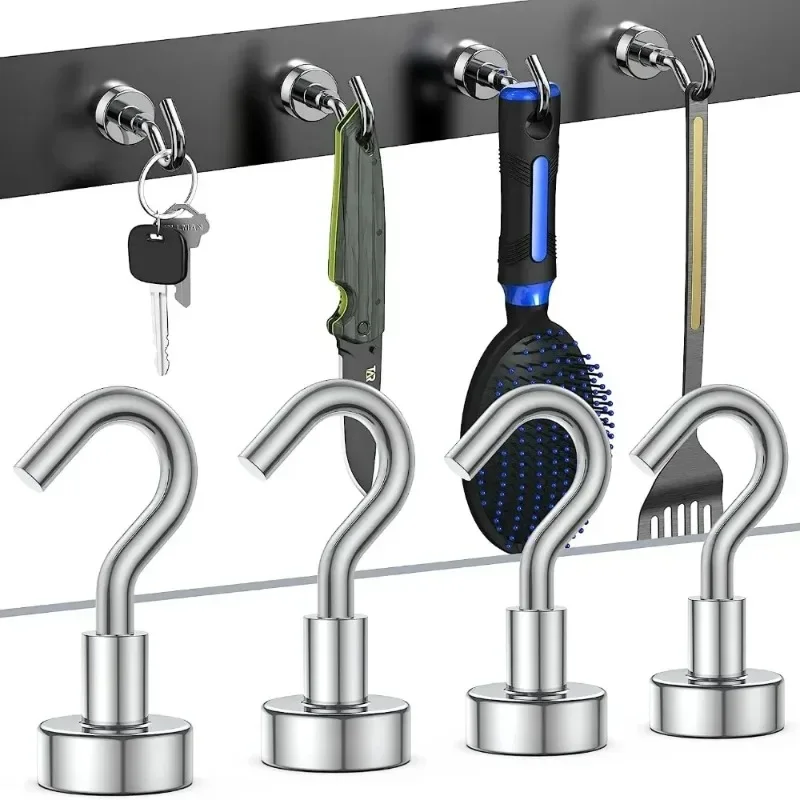 60/10PCS Metal Strong Magnetic Hooks Wall-mounted Heavy Duty Magnet Hook Key Hanging Hook Home Kitchen Storage Bathroom Hanger