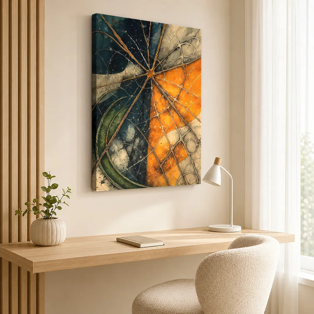 Ochre And Charcoal Radial Lines Canvas Print Personalized Photo Expressive Color Composition Wall Art For Studio Reading Corner
