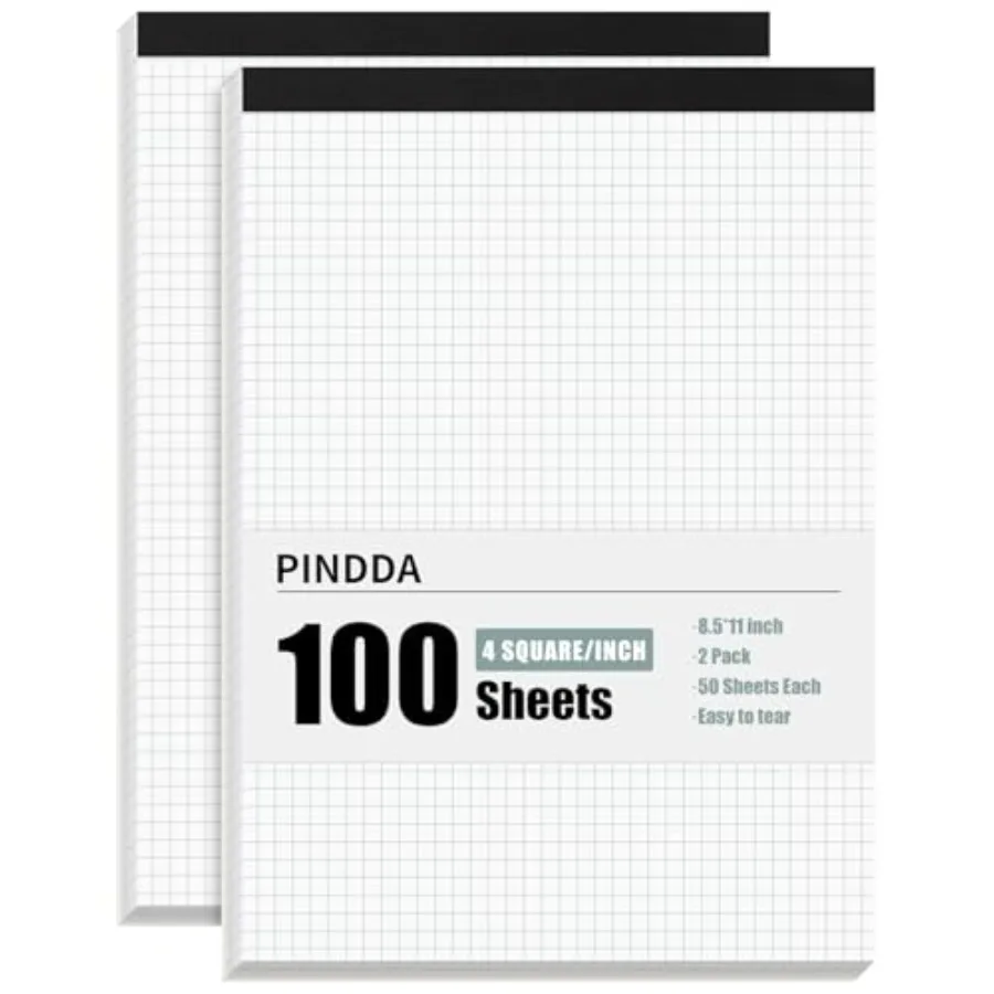 

Блокнот для графических рисунков, 2 штуки, бумага в клетку 8,5 x 11 дюймов, разлиновка 4x4, 50 листов в блокноте, перфорация для легкого отрыва, картонная основа 8,5 x 11 дюймов