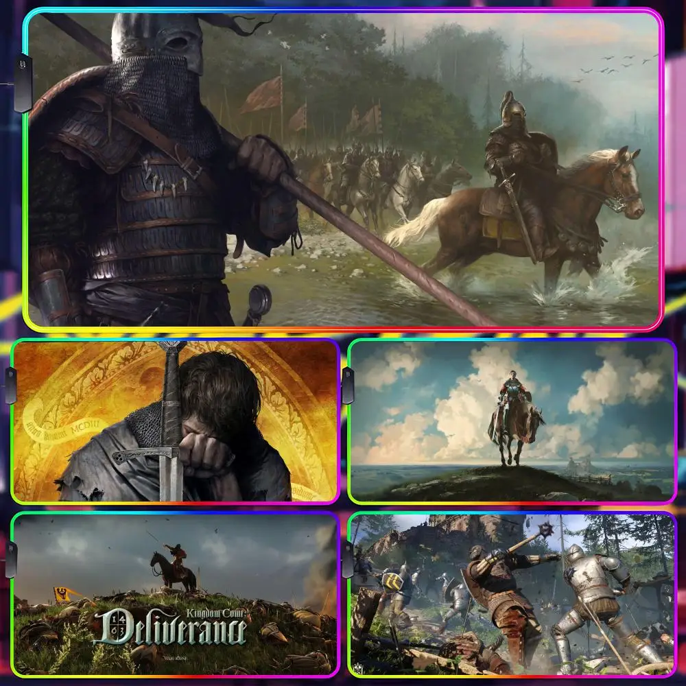 

Коврик для мыши Kingdom Come Deliverance 2, геймерский люминесцентный светодиодный коврик для мыши, игровой стол, RGB настольный коврик, клавиатура, коврик для мыши для ПК
