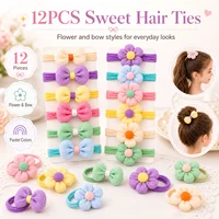 12-Piece Flower Bow Elastic Hair Ties for Girls and Women