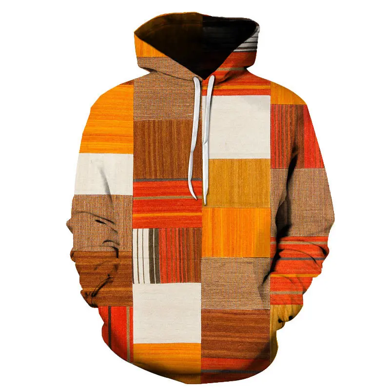 

2024 Europe and the United States Spring and Autumn New Plaid Hoodie 3D Digital Print Loose Casual Men's Pullover Hoodie