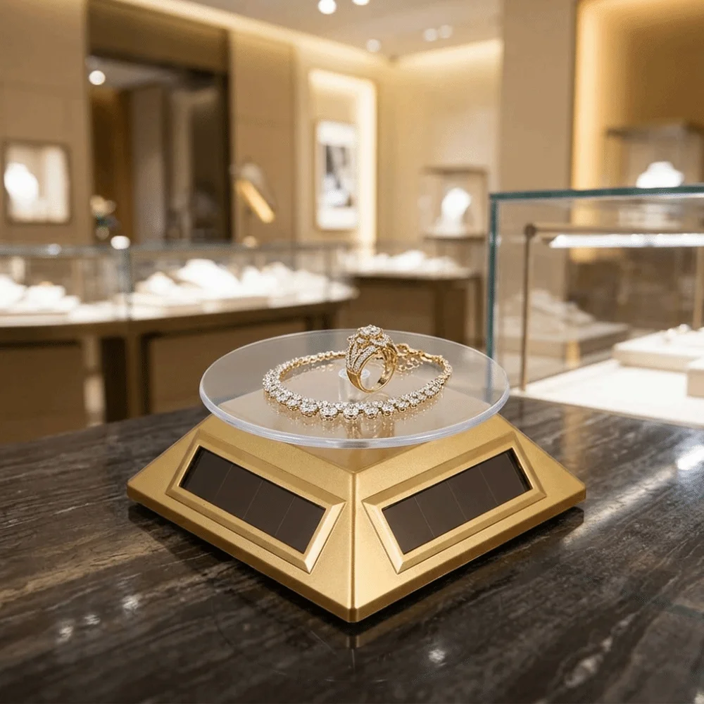 360 Degree Rotation Solar Turntable Compact Design Gift Display Jewelry Display Stand Solar Powered Portable Solar Showcase