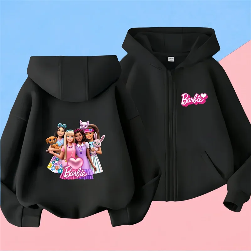 Kawaii Barbie Children long Sleeves Anime Cartoon Girls Boys zipper hoodie Soft All-Match Y2K Kids Clothes Streetwear