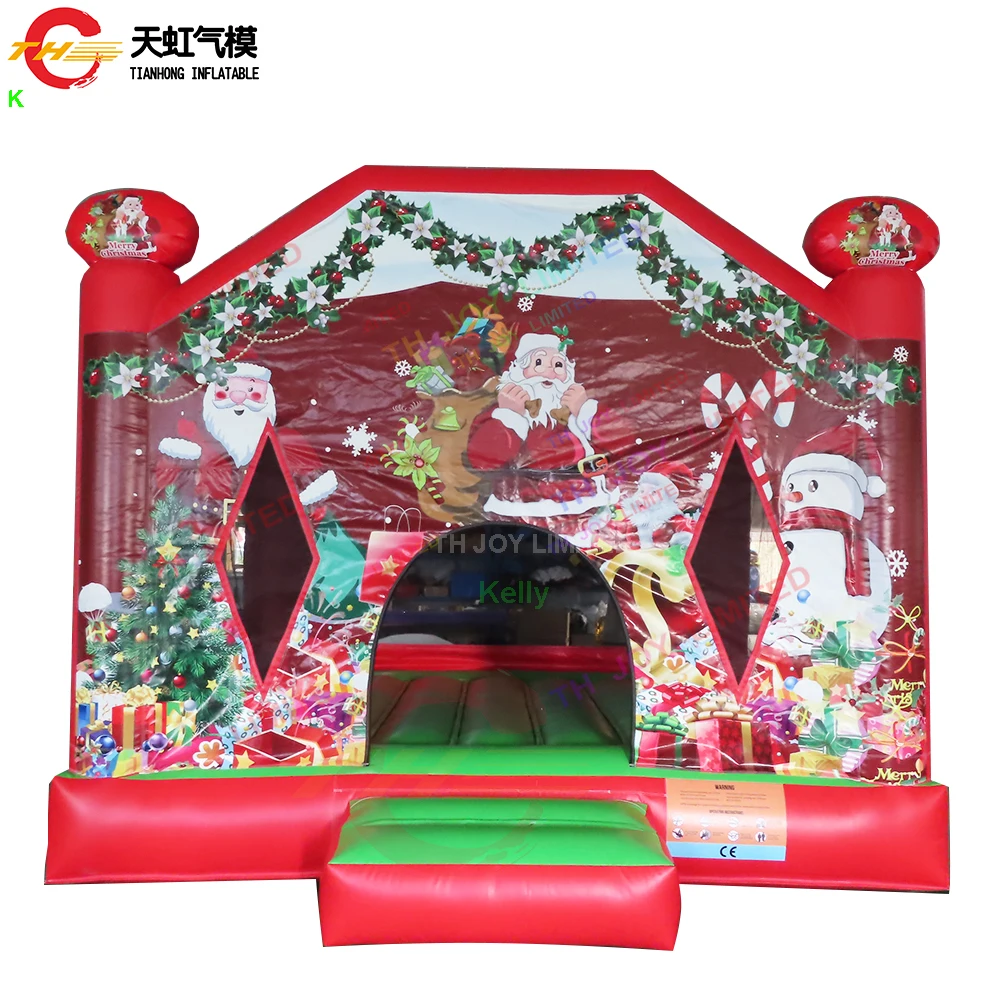 Envío rápido, castillo inflable de Navidad de 4x3m, castillo inflable rojo, casa de rebote para niños, alquiler de fiesta de Navidad con soplador