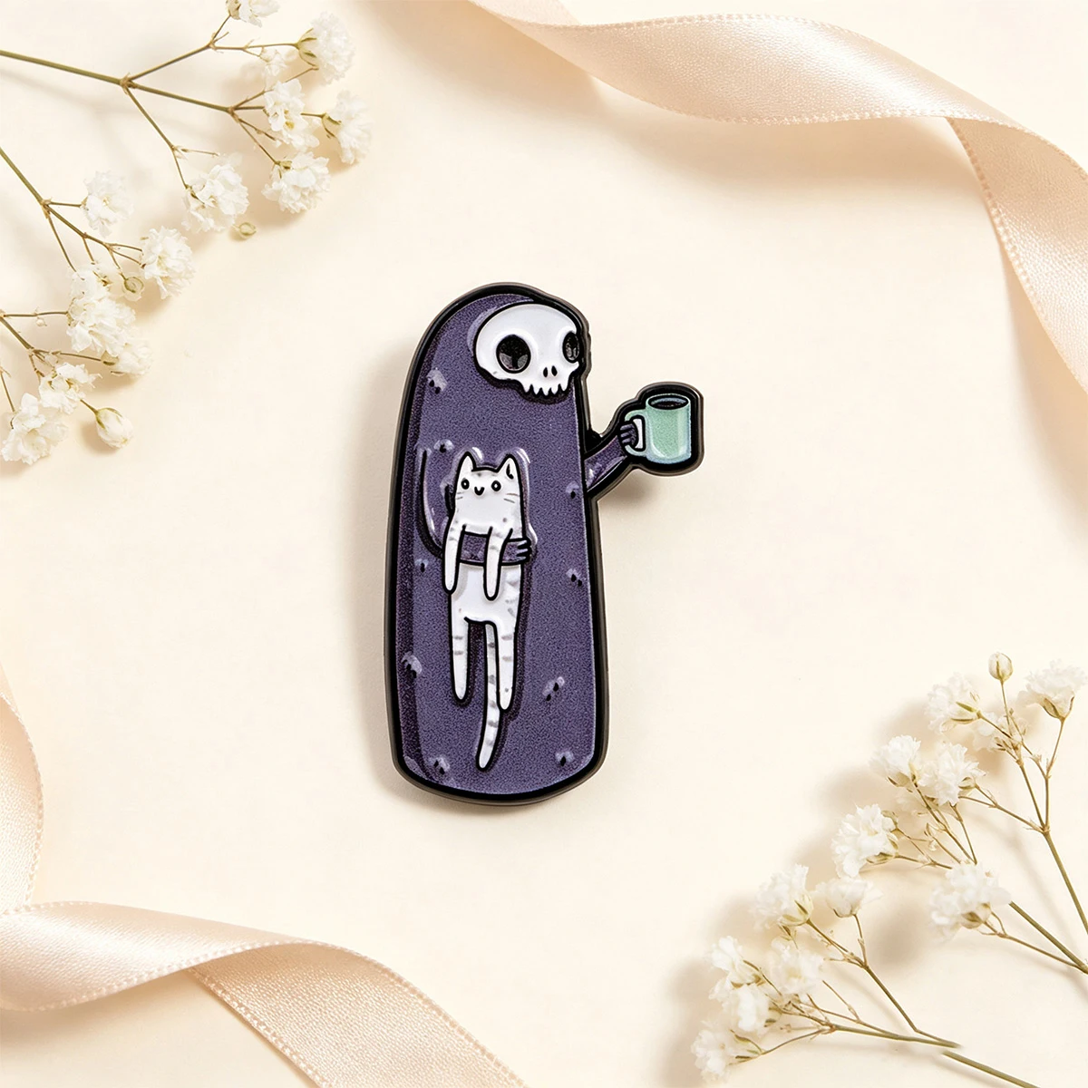 Ghost and Cat Enamel Pin Cute Brooch Lapel Pins Badge on Backpack Clothing Accessories Punk Jewelry Friends Gifts