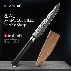 HEZHEN 5 Inches Steak Knife 67 Layer Damascus Steel 10Cr15MoV Core Steel Cook Tools Vacuum Heat Treatment Kitchen Knives