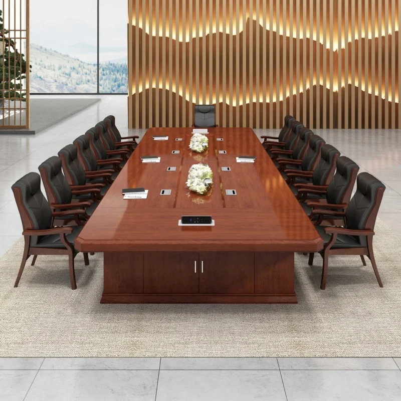 

Large conference negotiation long table painted solid wood veneer simple modern table chair combination