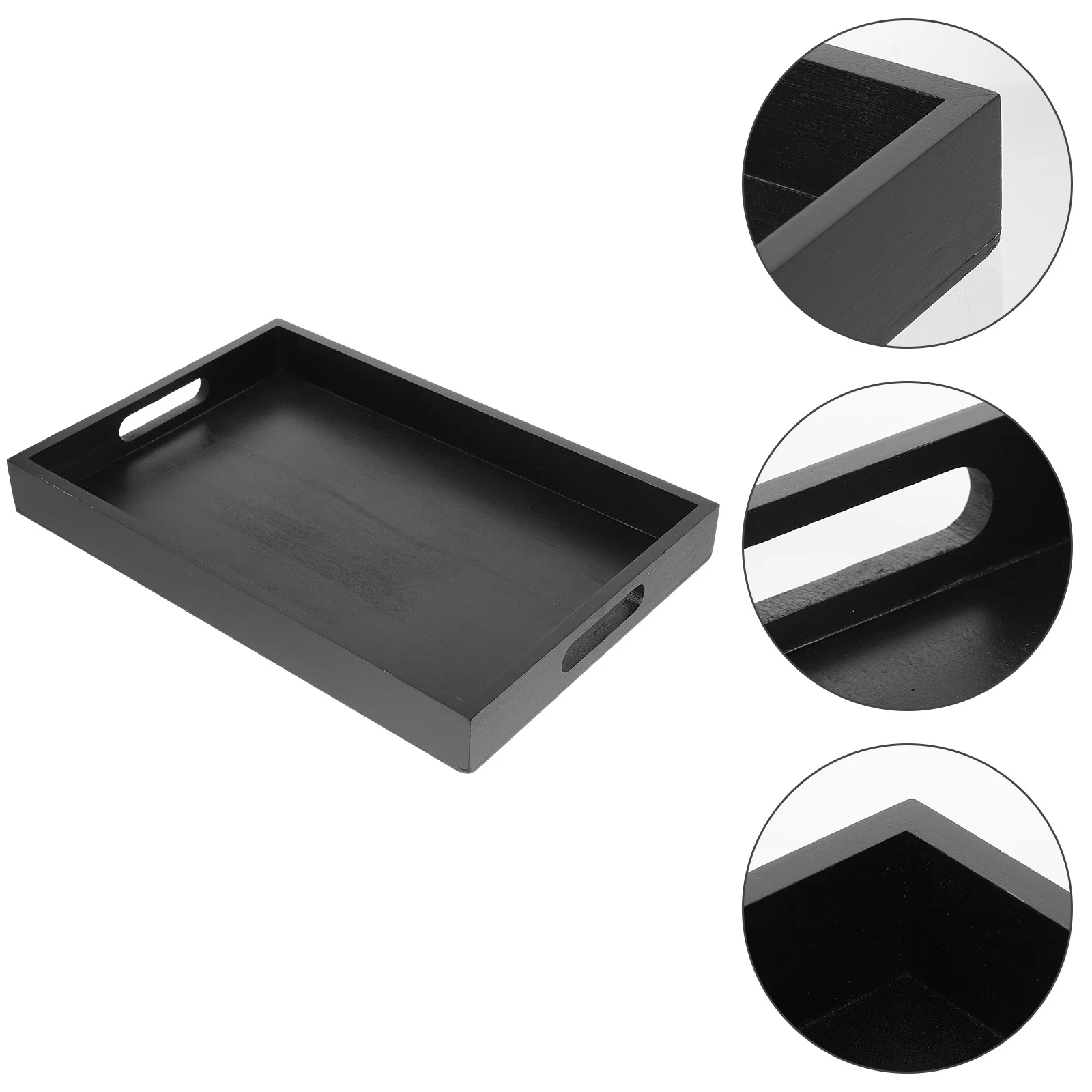 

Black Rectangular Wood Serving Tray Minimalist Rustic Style Multipurpose Food Snack Fruit Dessert Plate for Home Cafe