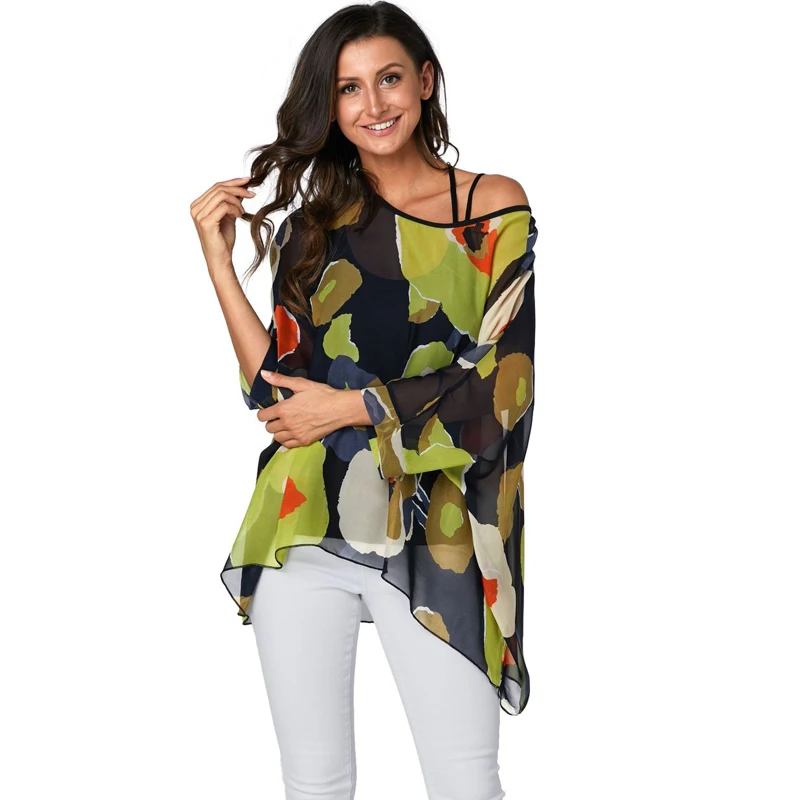 Bhflutter blusa feminina plus size 2019, novo estilo batwing blusa casual de verão, camisa feminina boho camisas de chiffon, tops femme