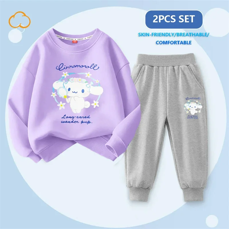 Anime Sanrio Kuromi Kawaii Children\'s Clothing 2Pcs Set Cinnamoroll My Melody Cute Autumn Sportswear Girls Cartoon Casual Wear