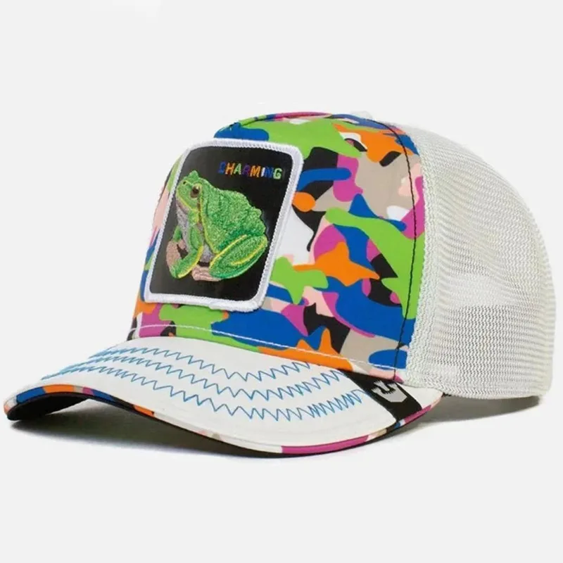 Animal embroidered baseball cap Cartoon mesh frog planking Tiger Crocodile embroidered truck driver hat Men's hat suitable for o