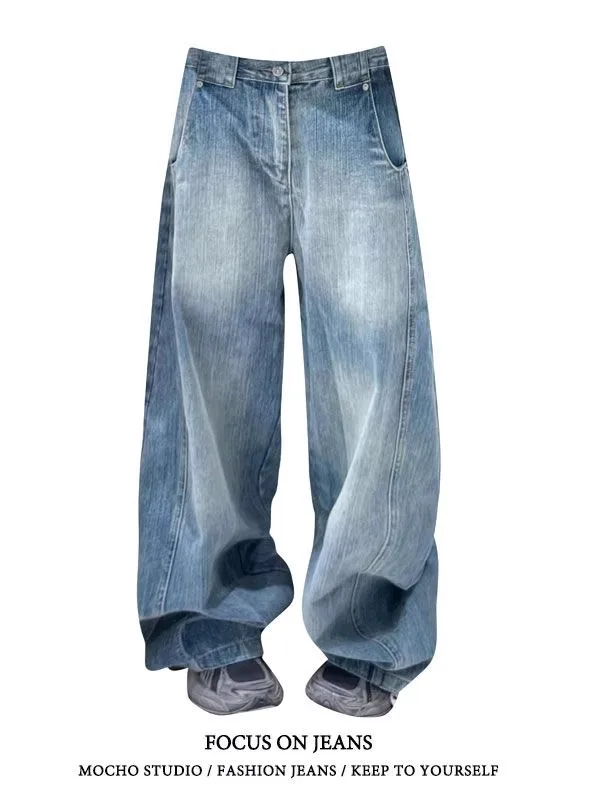 

American Retro Knife Denim Jeans Women's Spring Autumn Spicy Girl High Street Loose Slimming Drapey Wide Leg Pants
