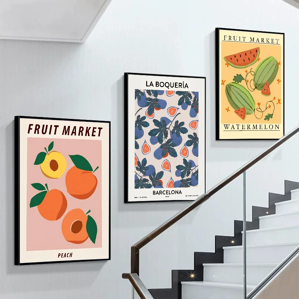 Fruit Market Poster Self-adhesive Art Poster Retro Kraft Paper Sticker DIY Room Bar Cafe Vintage Decorative Painting