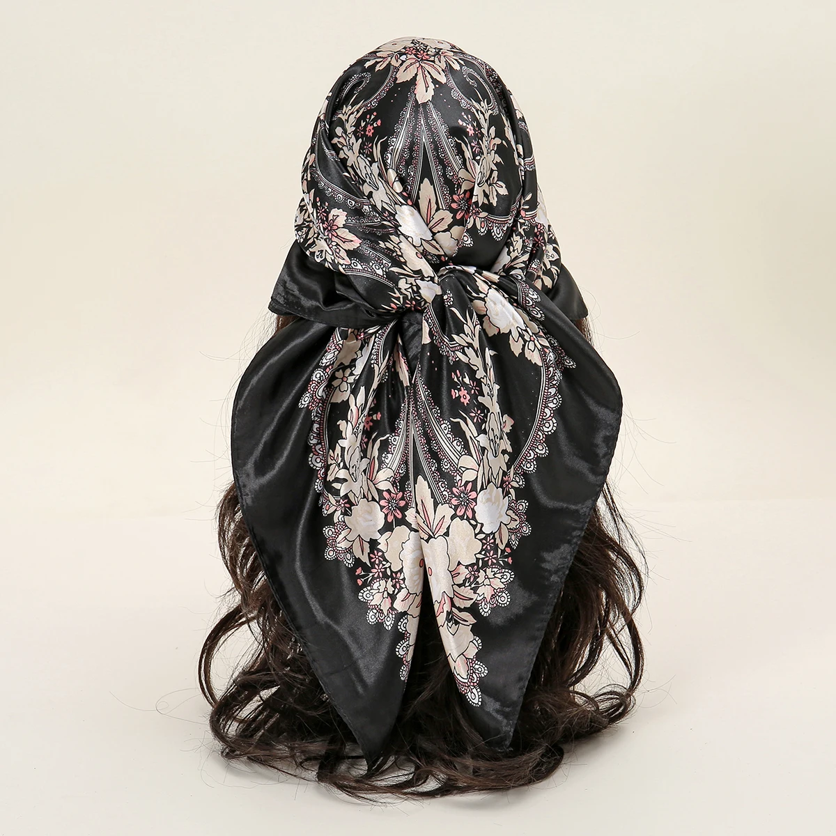 Lenço quadrado de seda com estampa floral para mulheres, lenços fashion, bandana ao ar livre, lenço casual acetinado, hijab mais novo, 90x90cm