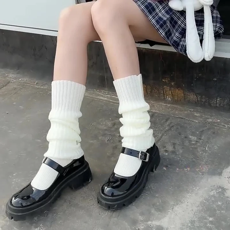

1 Pair Knit JK Long Socks for Women White Knee-High Leg Warmers Fall Winter Warm Lolita Style Slouch Socks Loose Socks Stockings