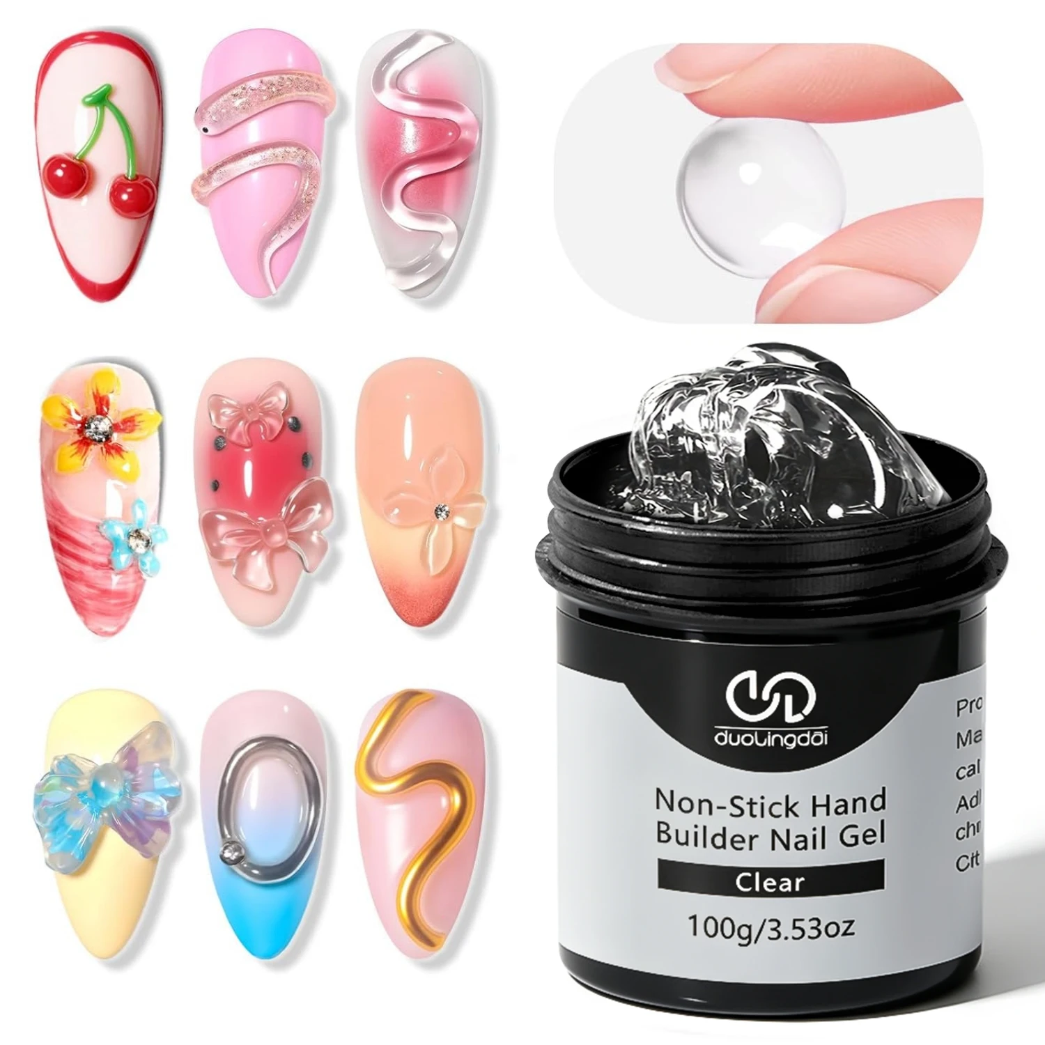 DOULINGDAI 100g Solid Builder Nail Gel Kit Non-Stick Transparent Hard Gel, 3D Sculpting & Extension, No Slip Solution Needed